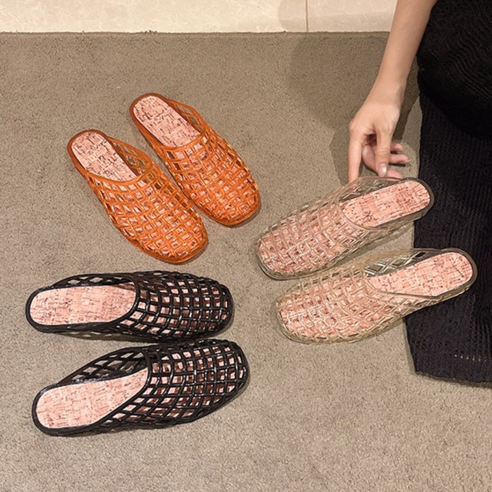 Round Toe PVC Crystal Slippers - Fishing Net review and price