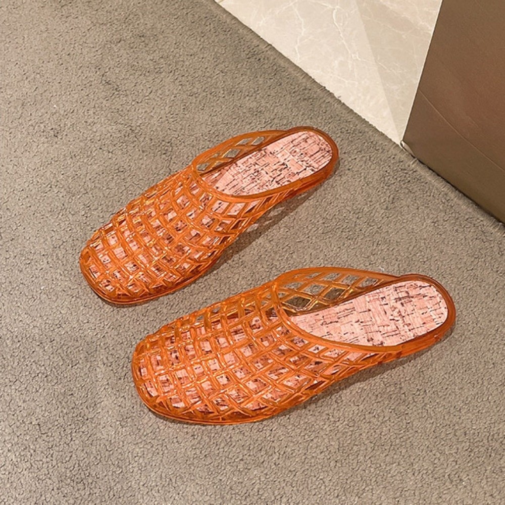 Round Toe PVC Crystal Slippers - Fishing Net review and price